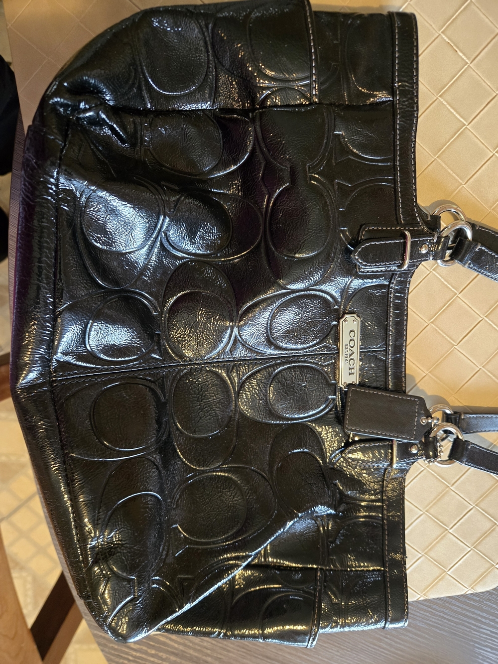 Coach Black Signature Embossed Leather Tote
